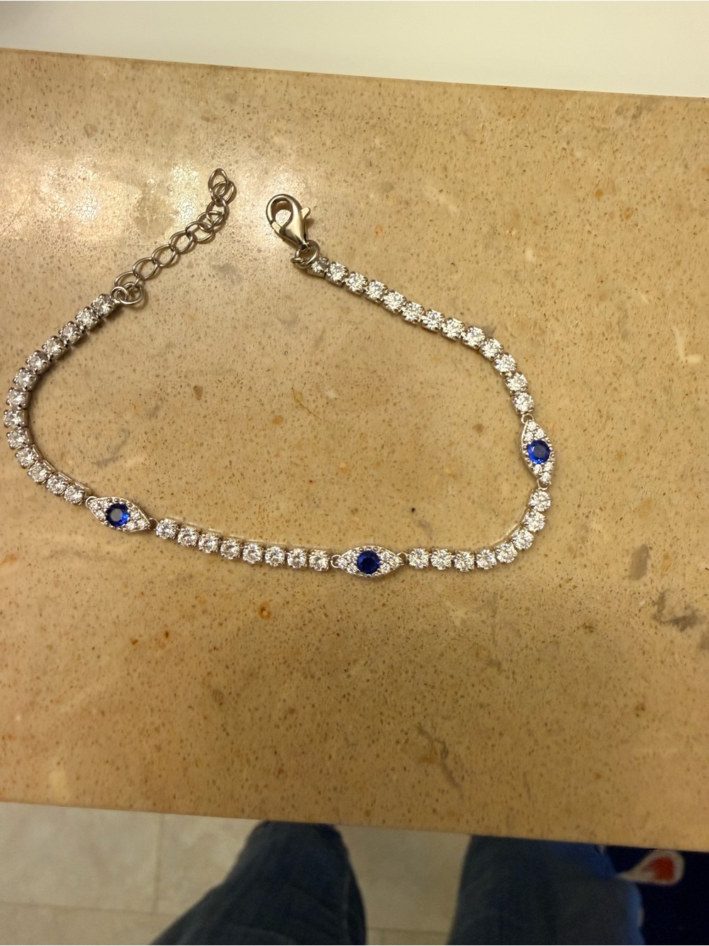 Ross-Simons Silver Evil Eye Tennis Bracelet with Blue Accent Stones